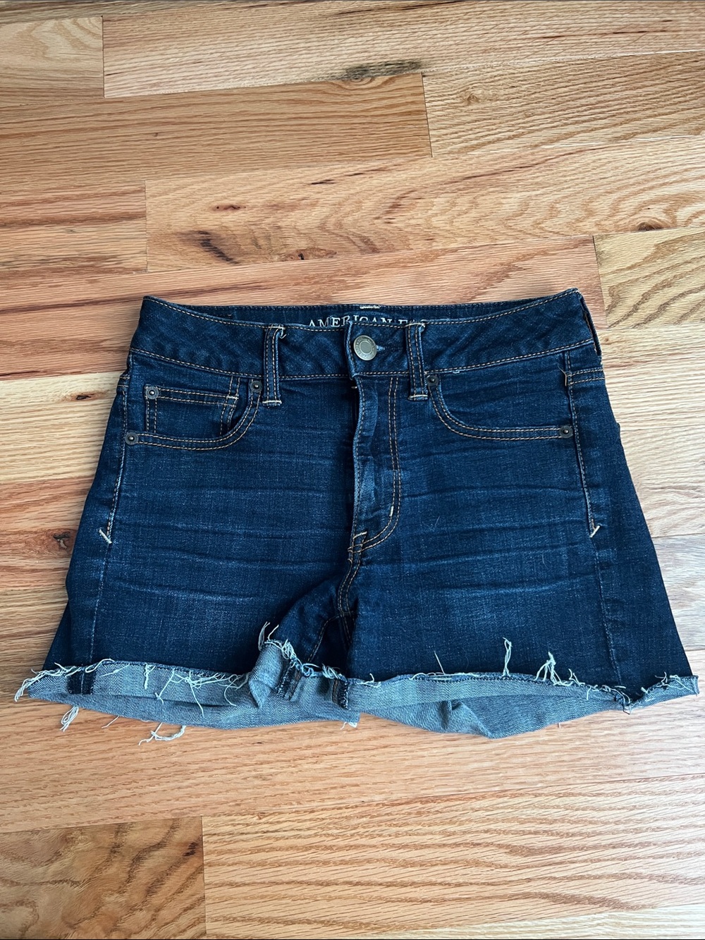 American Eagle Outfitters Dark Indigo Frayed Hem Denim Cutoff Shorts